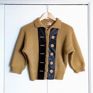 Vintage 1950s Chunky Tan Bombshell Cardigan Sweater S